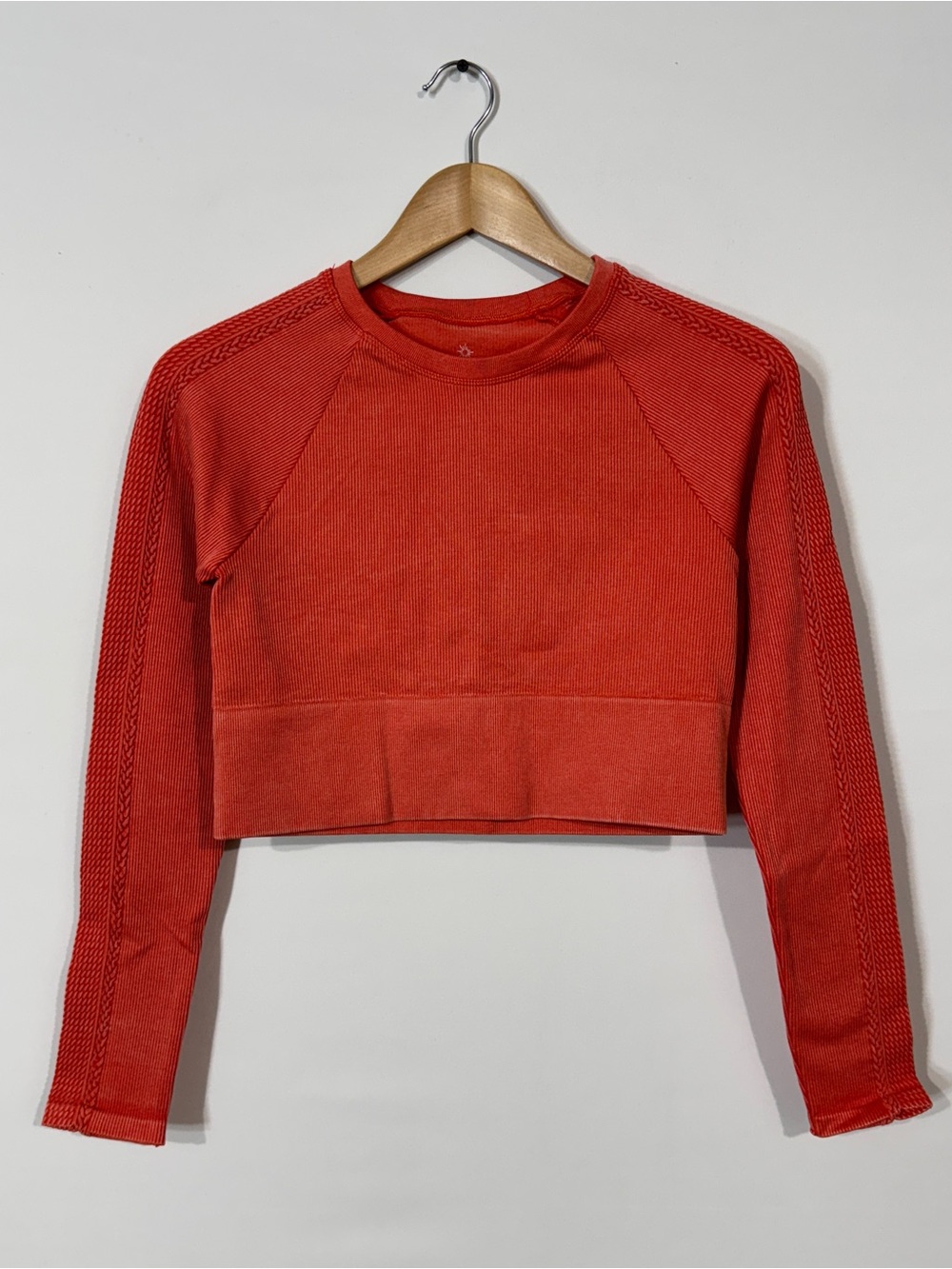 WAT55 {aerie} "Big Chill" Coral Orange Seamless Ribbed Long Sleeve Crop Top